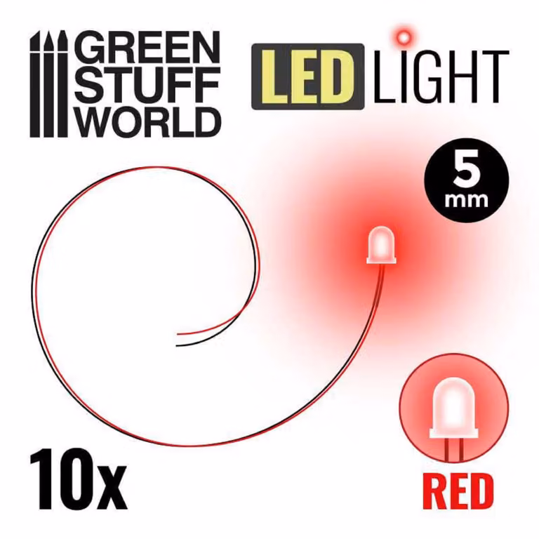 Green Stuff World - LED, colore rosso, 5 mm (confezione da 10 pezzi)