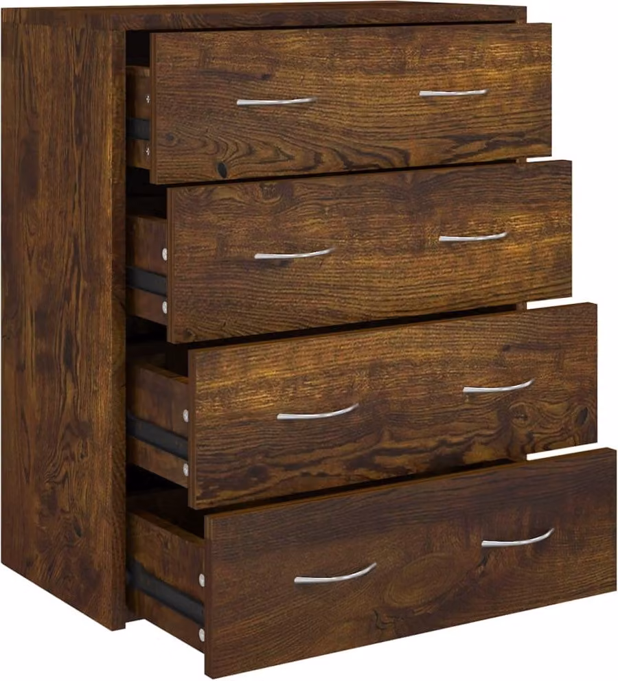 Credenza con 4 Cassetti 60x30,5x71 cm Rovere fumo