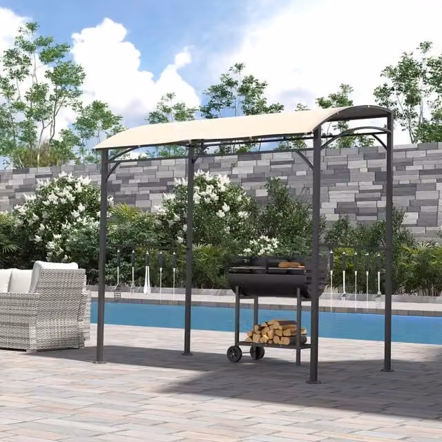 Gazebo da grill WISHDOR in poliestere beige con struttura metallica e 10 ganci, L 215 cm x P 150 cm x H 220 cm