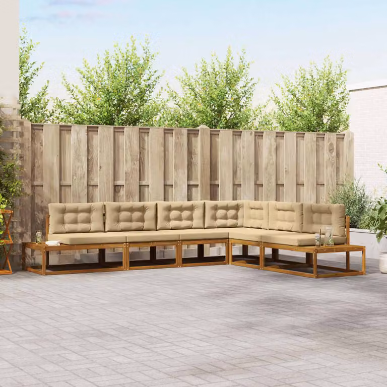 Set di divani da esterno vidaXL 6 pz in legno di acacia con cuscini, design moderno a L, colore beige e marrone