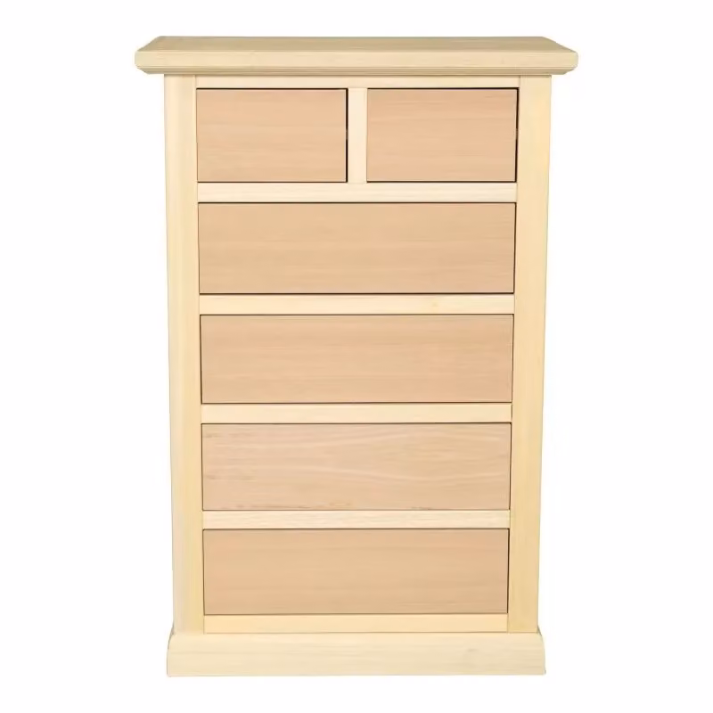 Cassettiera classica in legno di pino grezzo Mobili 2G L: 63 cm, P: 37 cm, H: 93 cm