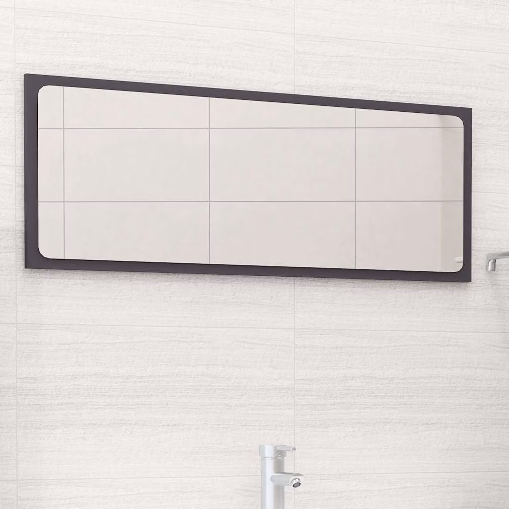 Specchio da bagno moderno vidaXL in legno multistrato grigio, L: 90 cm, H: 37 cm, P: 1,5 cm
