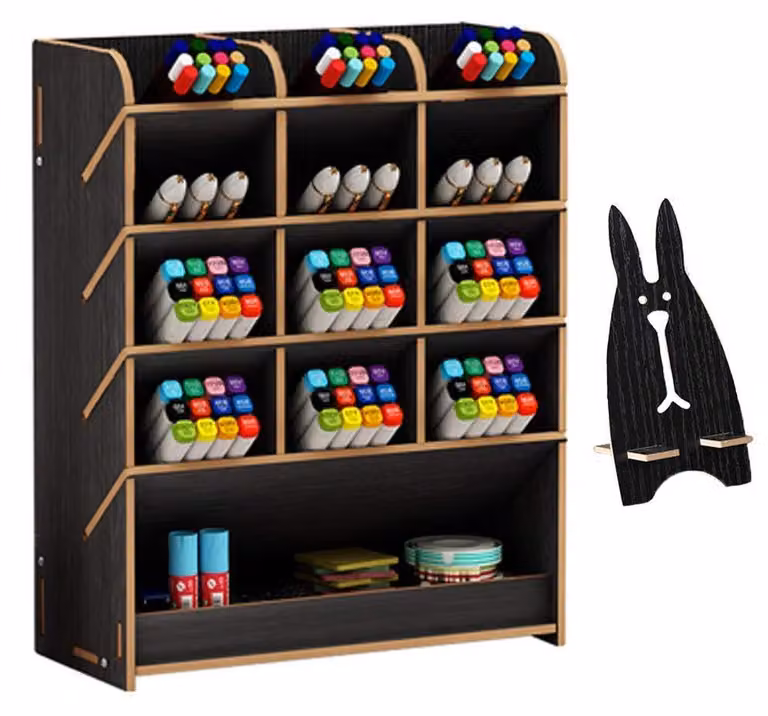 Organizer da scrivania in legno multifunzionale con cassetti