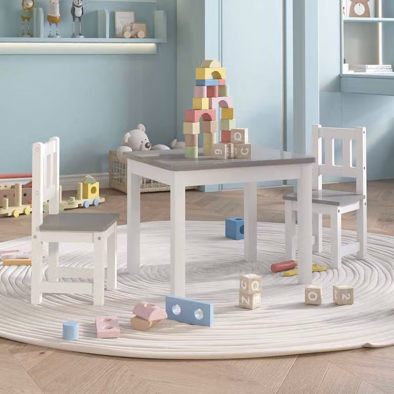 vidaXL Set Tavolo e 2 Sedie per Bambini in MDF Bianco e Grigio L/P/H: 50 x 48 x 60 cm
