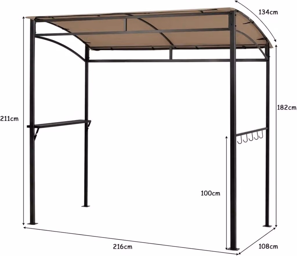 Gazebo per Barbecue Costway Marrone con Ripiano e Ganci, Struttura in Metallo e Poliestere, L/P/H: 216 x 134 x 211 cm – 2