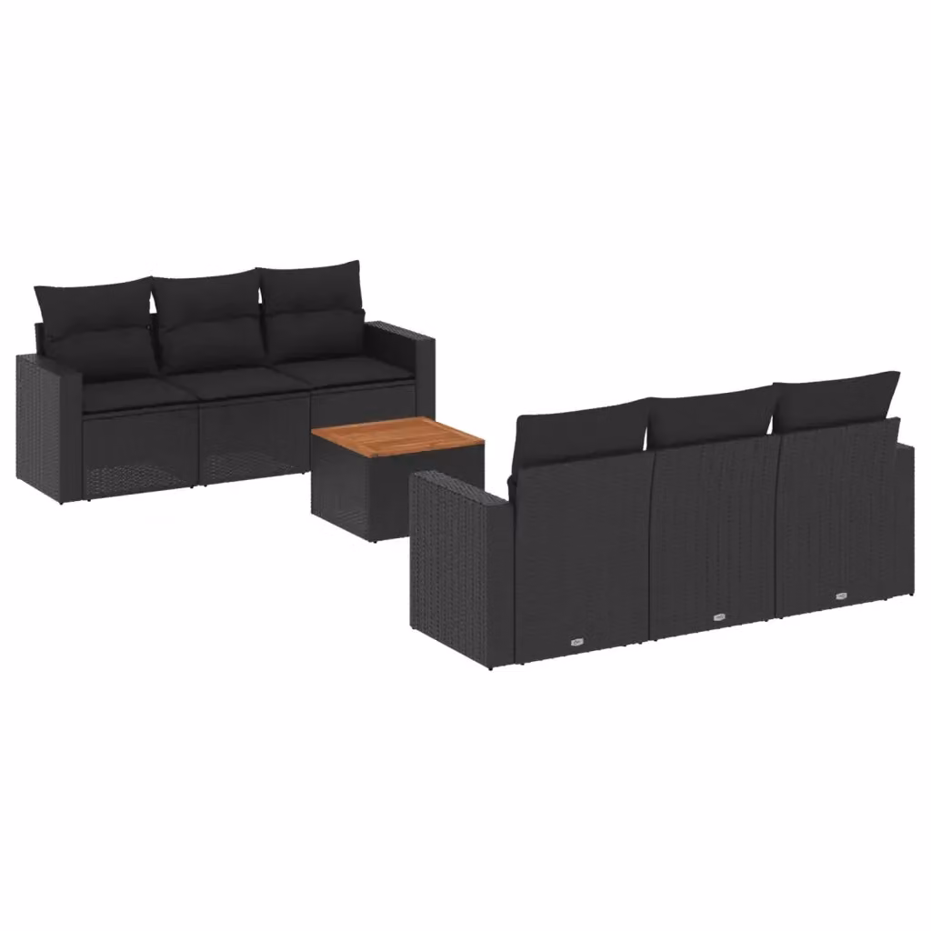 vidaXL Set Divani da Giardino in Polyrattan Nero con 7 Cuscini e Tavolino da Esterno – 2