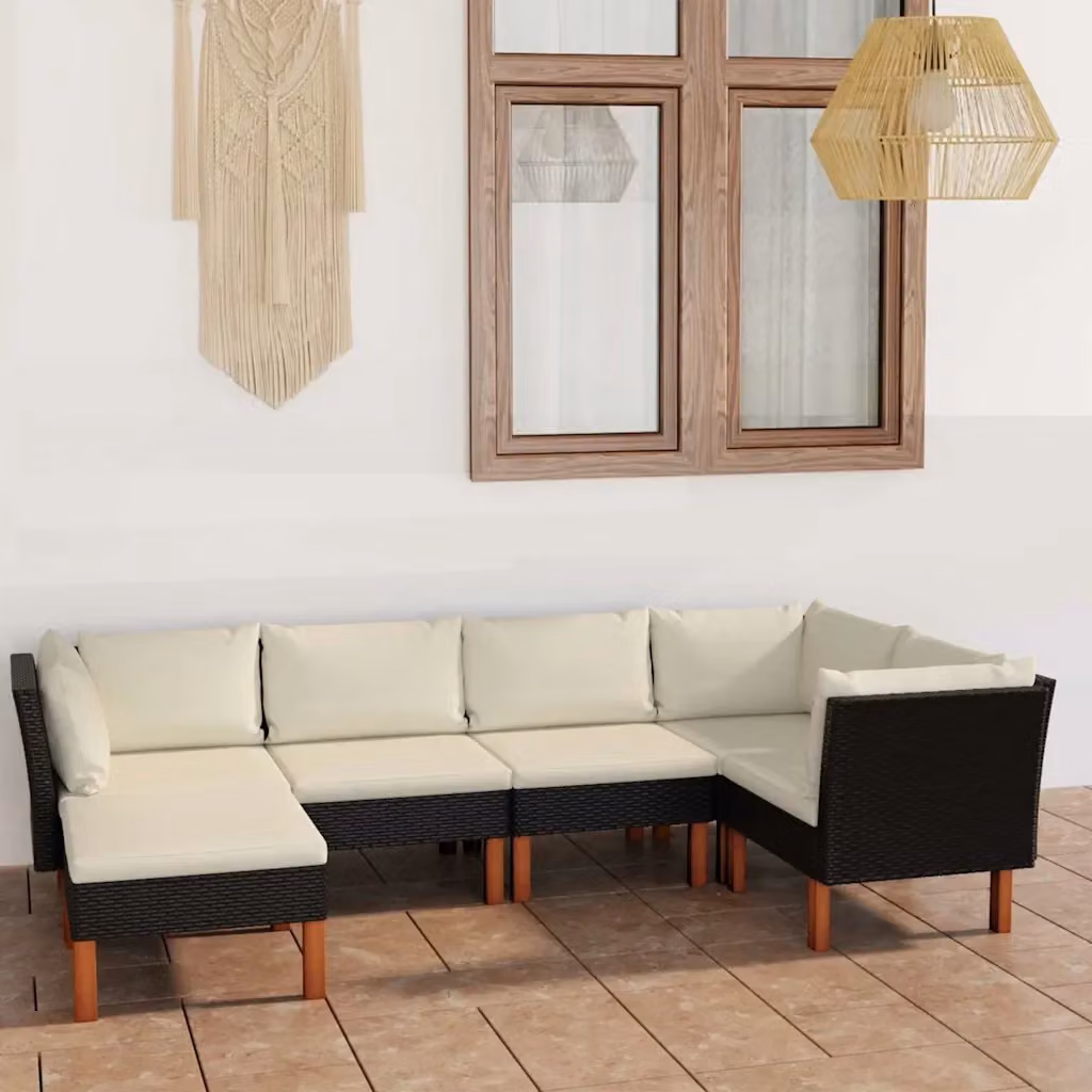 Set Salotto da Giardino Moderno a Forma di L con Cuscini Bianchi e Struttura in Metallo Nero e Polyrattan – 2