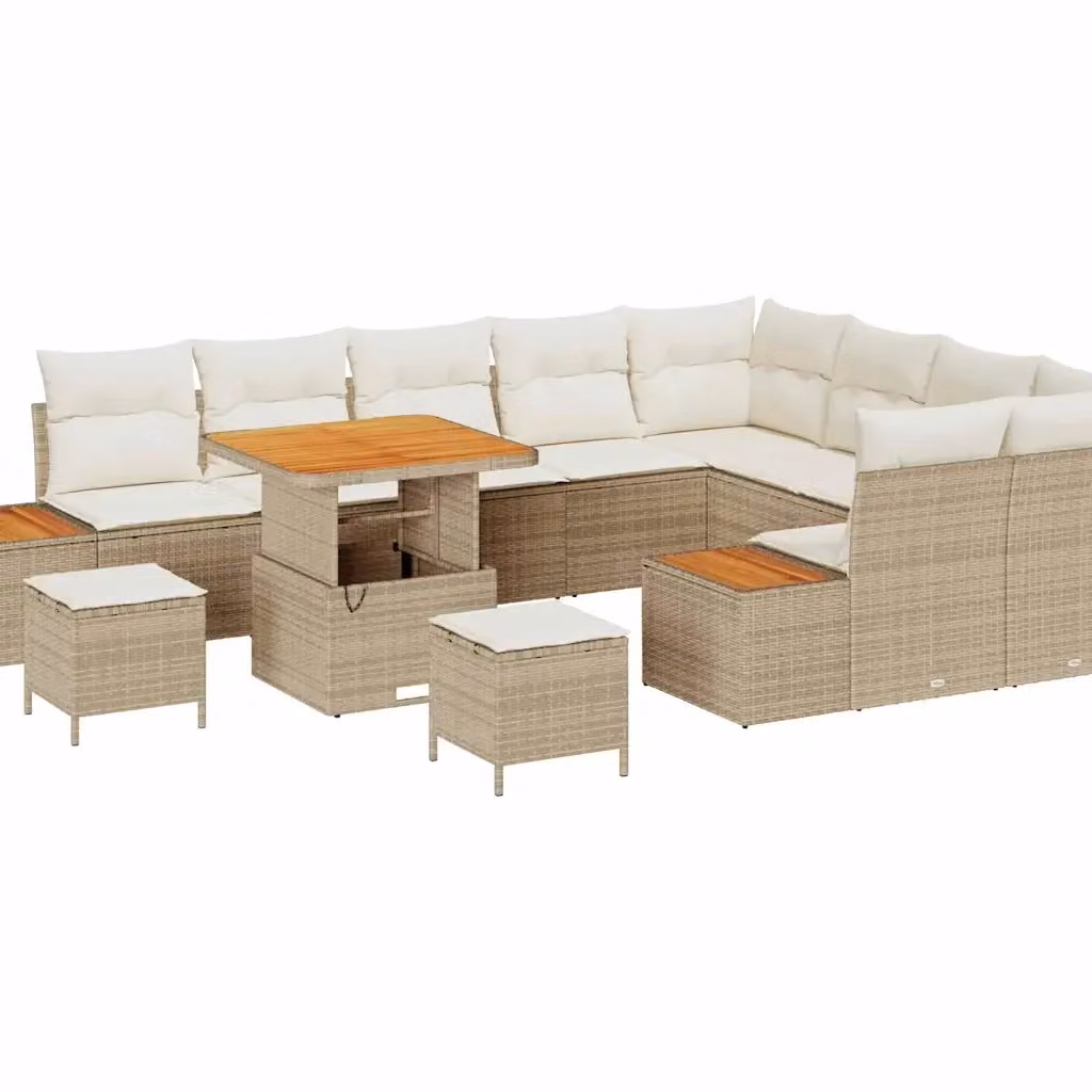 Set Divano da Giardino vidaXL a forma a U con 11 posti, colore Beige, con cuscini e tavolino da esterno – 2