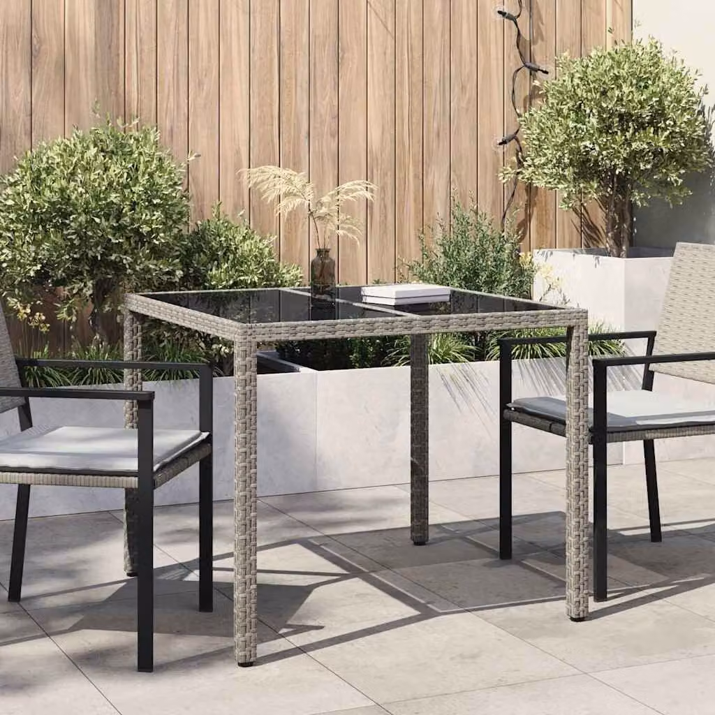 vidaXL Tavolo da giardino quadrato in polyrattan grigio L/P/H: 90 x 90 x 75 cm