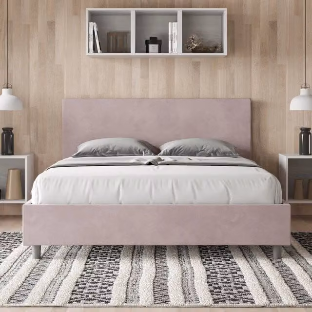 Letto imbottito Letto Matrimoniale alla Francese 150x190 cm Adele - Senza rete,Glicine,Microfibra