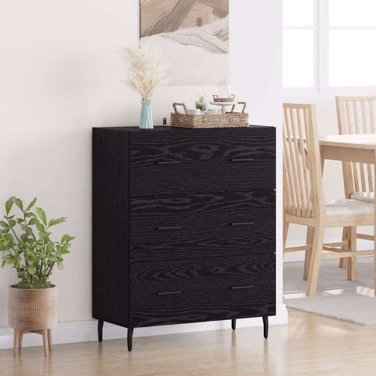 Credenza moderna vidaXL in MDF e metallo, colore nero, L: 69,5 cm, P: 34 cm, H: 90 cm