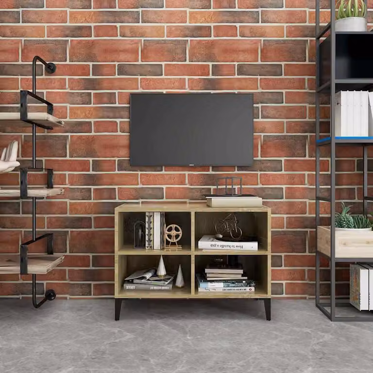 Mobile TV vidaXL in stile industriale con gambe in metallo e finitura rovere sonoma, colore marrone, L 69,5 cm x P 30 cm x H 50 cm
