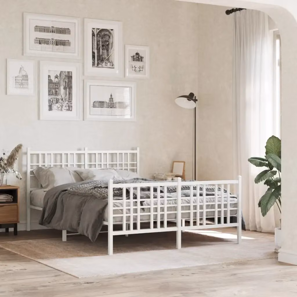 Letto matrimoniale con testiera e pediera in metallo bianco L/P/H: 140 x 190 x 90 cm – 2