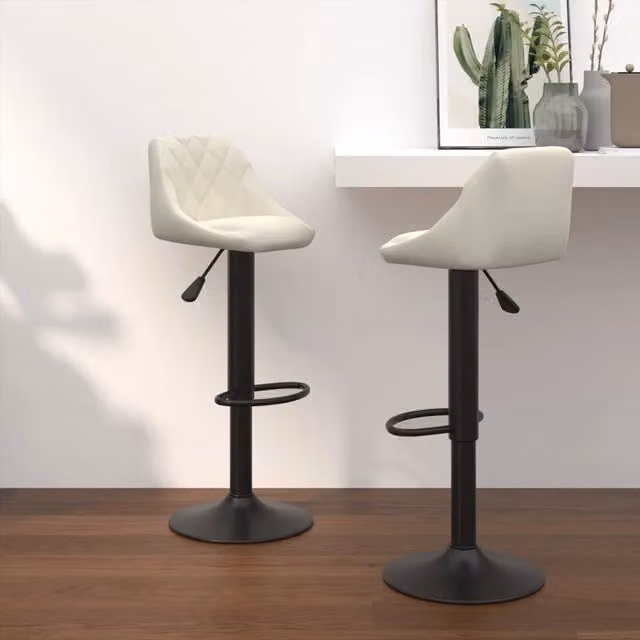 Set di 2 sedie da bar girevoli 360 gradi vidaXL in velluto beige con struttura in metallo opaco