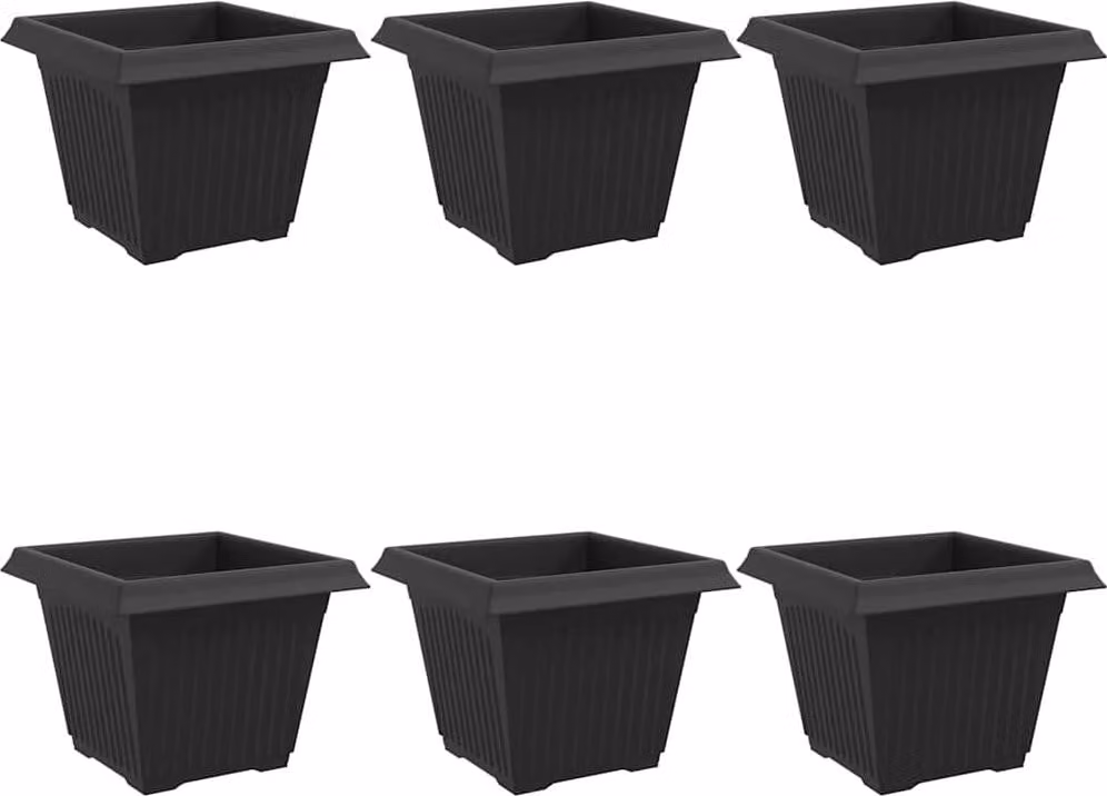 Vaso quadrato per fiori 6 pcs Nero 28,5 x 28,5 x 22 cm Plastica