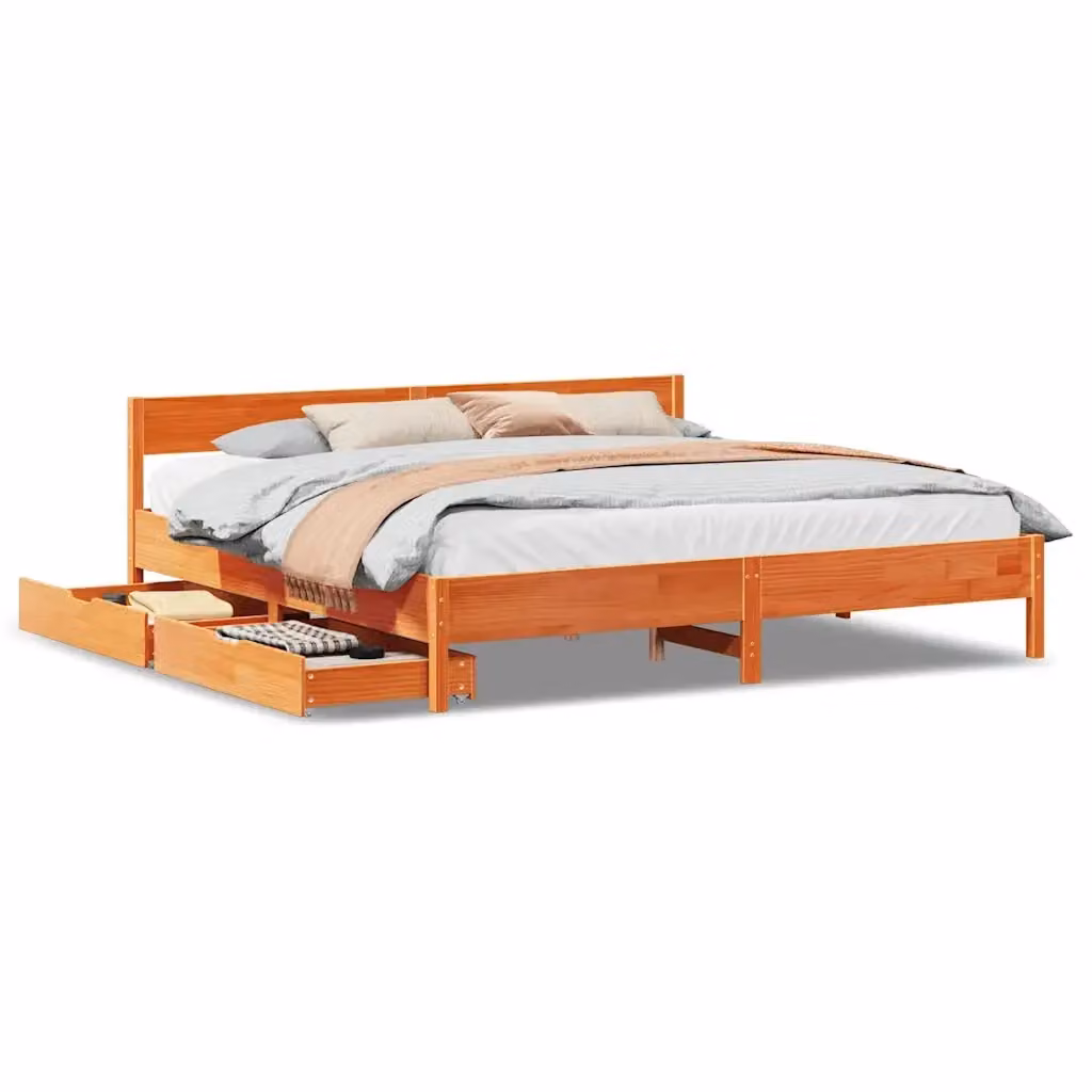 Letto in legno di pino massiccio vidaXL senza materasso, colore marrone cera, stile rustico, L/P/H: 200 x 160 x 71,5 cm – 2