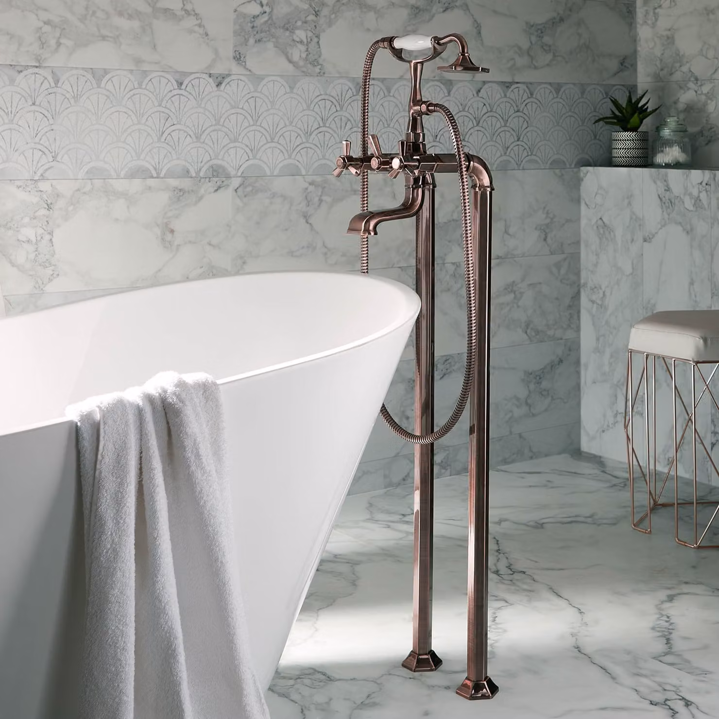 Miscelatore Vasca da Bagno Freestanding con Doccetta - Bronzo Spazzolato - Earlham
