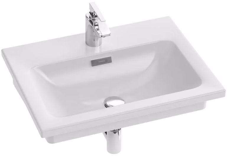 Lavabo in Vetroceramica bianco, dimensioni 61x46,5 cm, con troppofilo