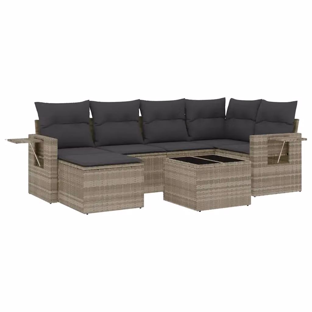 vidaXL Set Divani da Giardino 7pz a Forma di L in Polyrattan Grigio con Cuscini e Tavolino – 2