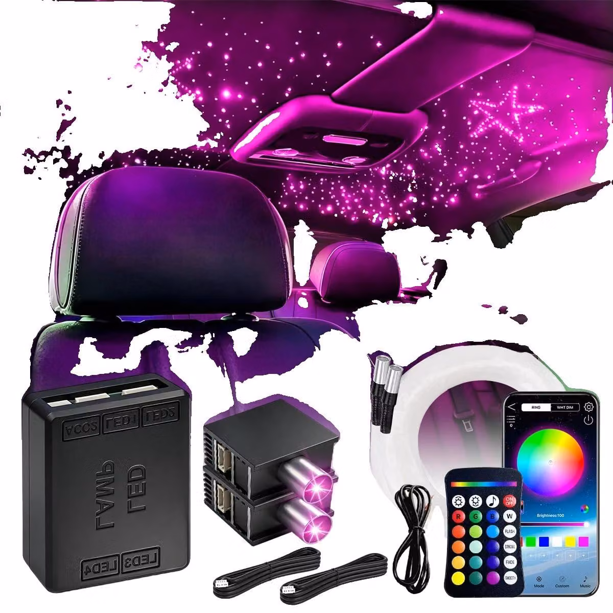 Kit Starlight, illuminazione RGBW, funzionalità di controllo remoto, RGBW, 2 LED, 600 pezzi, lunghezza 1,5 metri