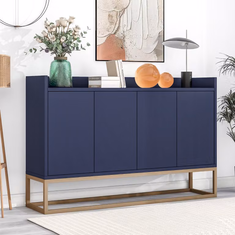 Bellissima cassettiera moderna con mobile credenza a 4 ante da 120 cm per sala da pranzo, soggiorno, cucina - Blu navy