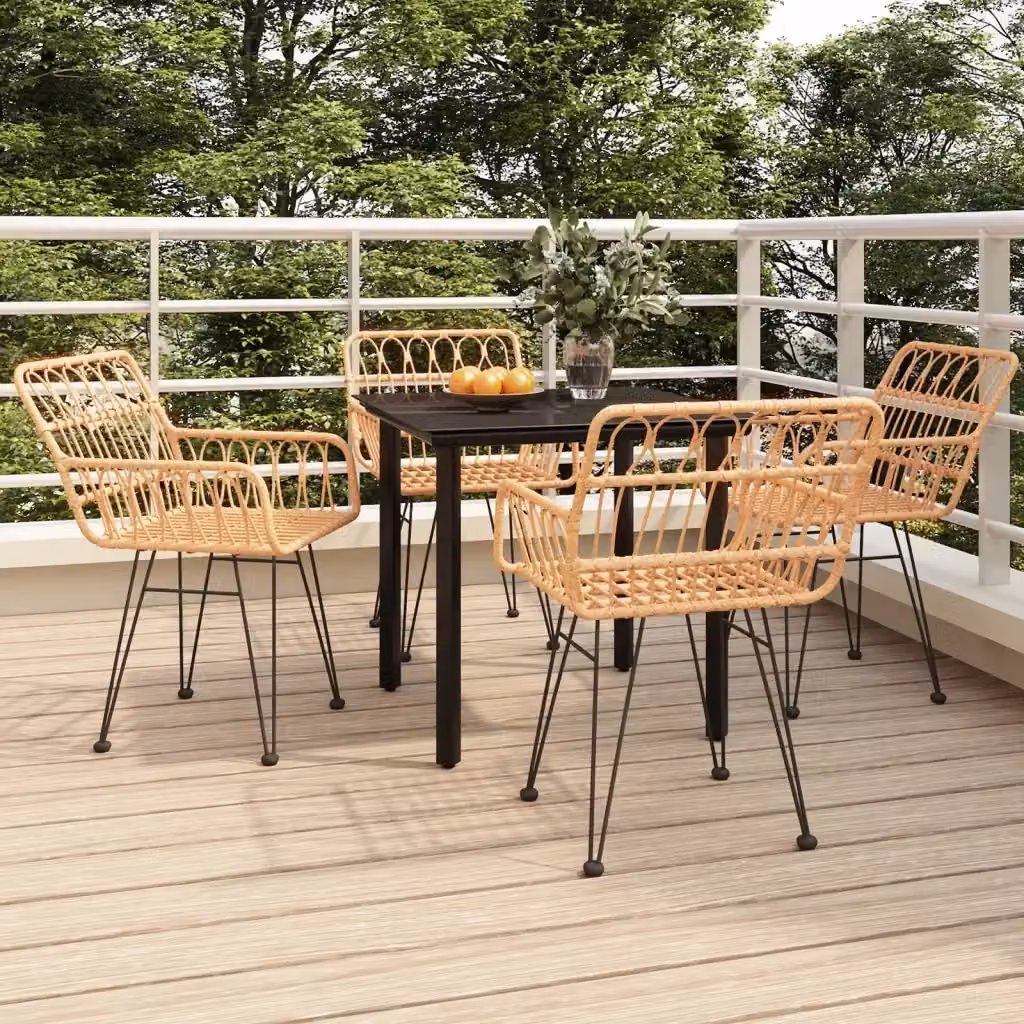 Set da Pranzo da Giardino 5 Pezzi in Polyrattan Nero con Tavolo in Vetro e Design Moderno – 2
