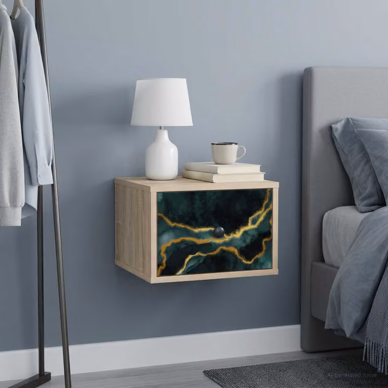 vidaXL Mobiletto da comodino a parete WIJHE moderno in Rovere Sonoma e Nero L: 36,0 cm, P: 33,0 cm, H: 25,0 cm