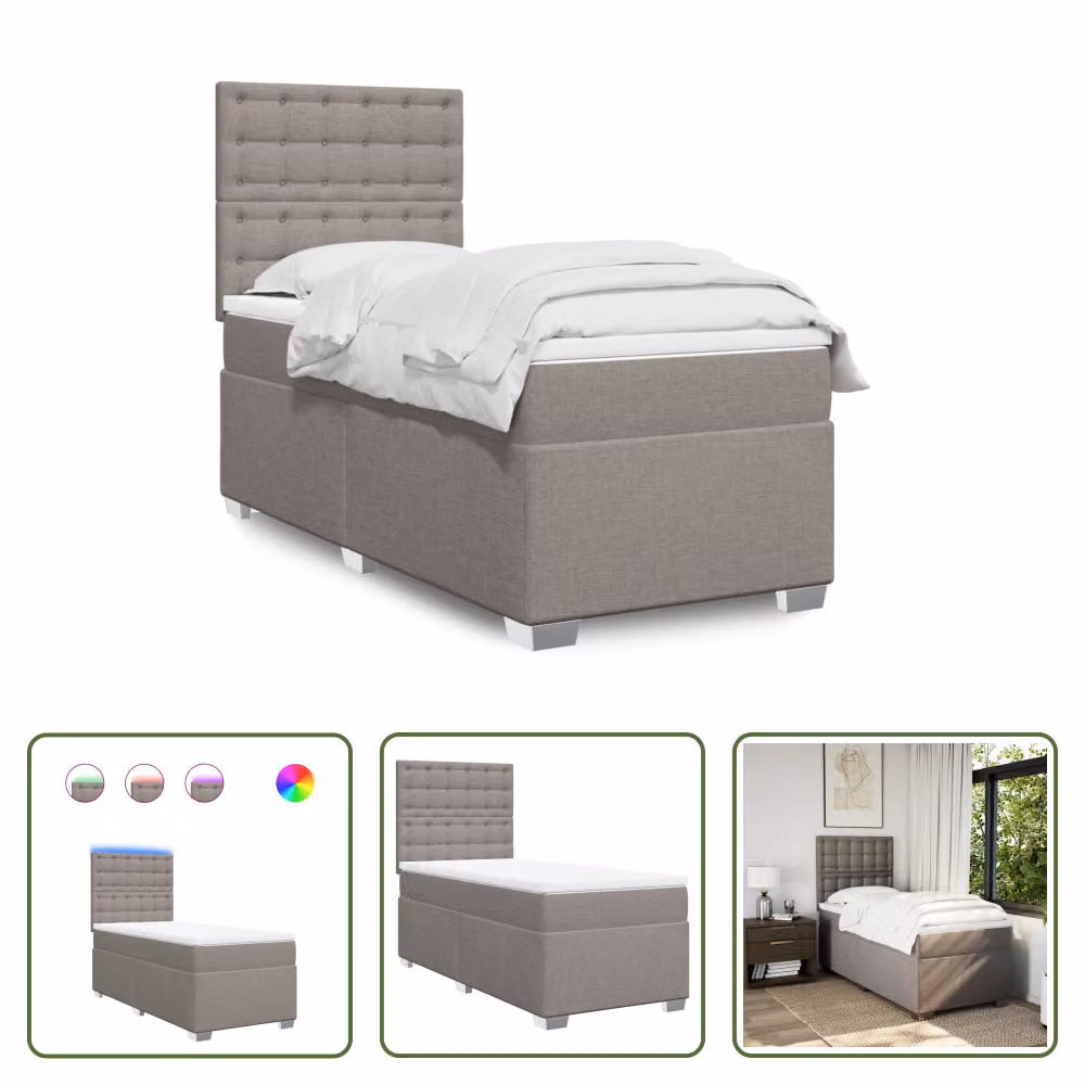 The Living Store Letto a molle con materasso Taupe 80x200 cm in tessuto