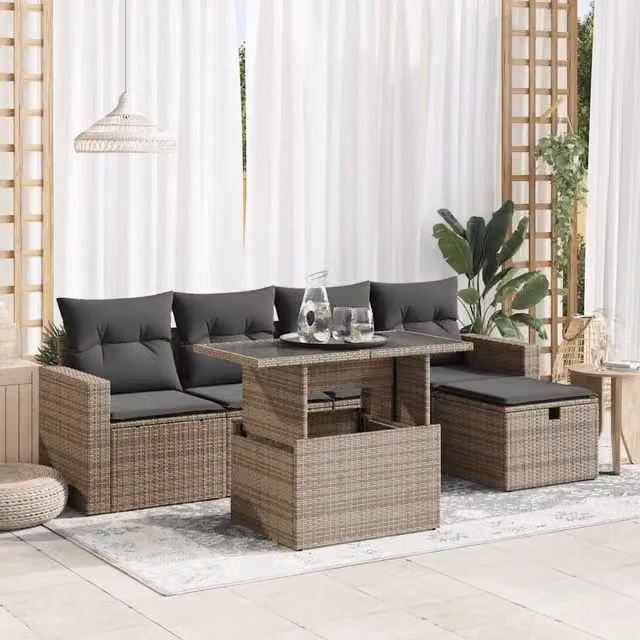 Set Divano da Giardino 6 pz con Cuscini Grigio in Polyrattan 3327810