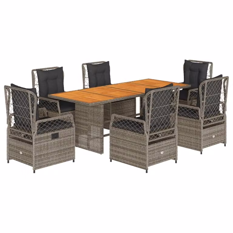 Set da Pranzo da Giardino 7 pz con Cuscini in Polyrattan Grigio