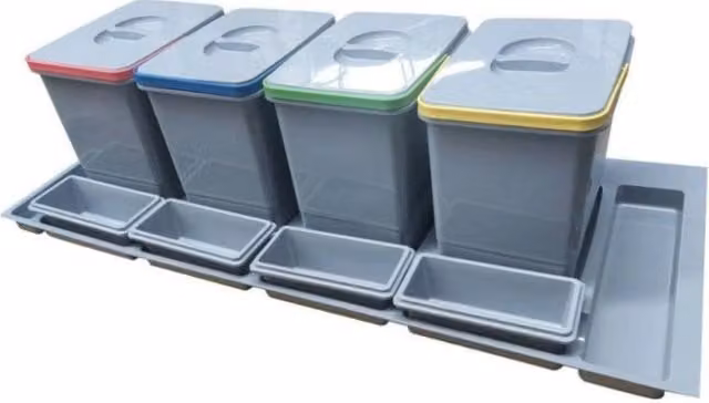 Pattumiera Effezeta Practiko 1200 con coperchio a ribalta da 60 LT e 4 vaschette, colore grigio