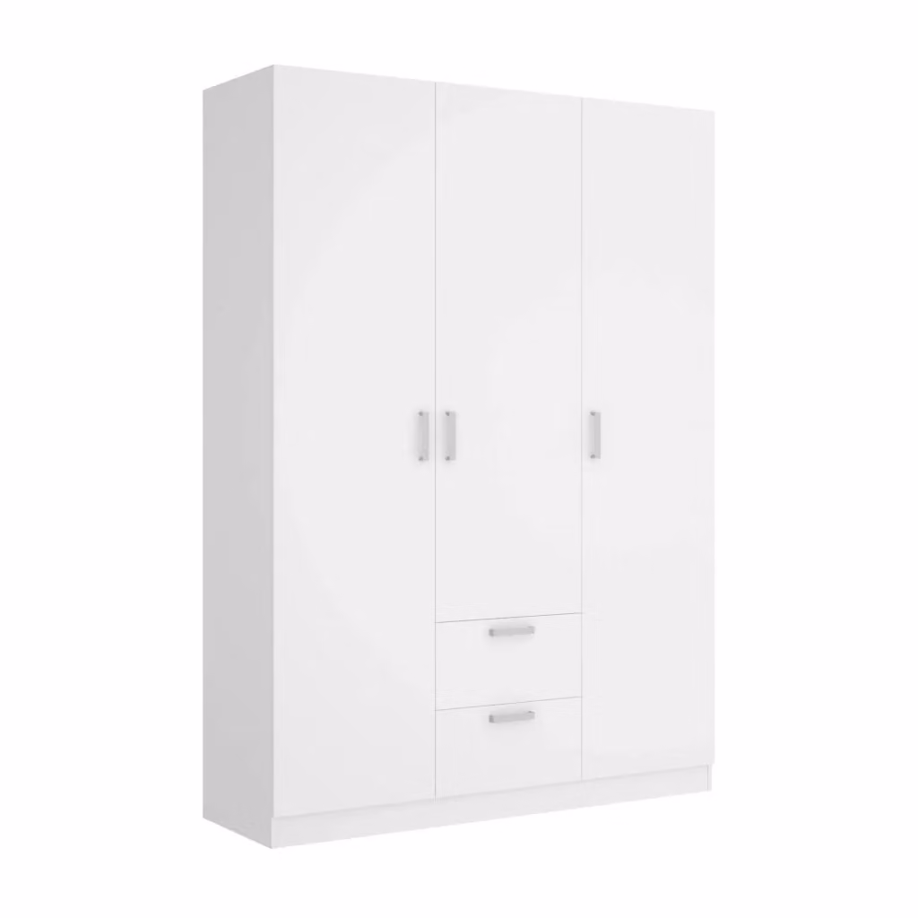 Guardaroba Ales DMORA per camera da letto, Armadio moderno con 3 ante battenti, 2 cassetti interni, appendiabiti e ripiani, Bianco opaco, L: 150 cm, P: 52 cm, H: 215 cm – 2