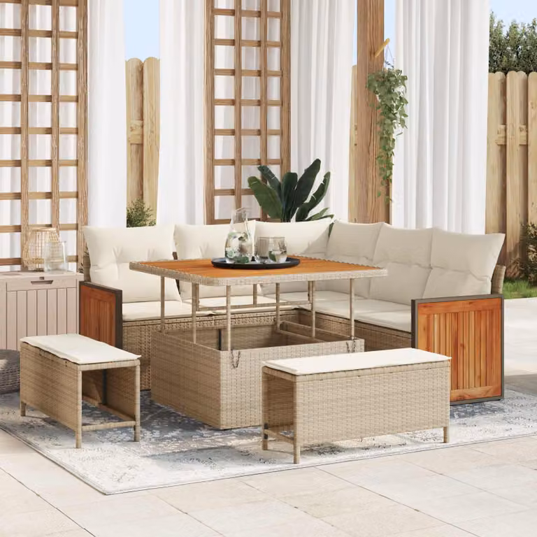 Set Divano da Giardino vidaXL 8 posti a L con Cuscini Beige