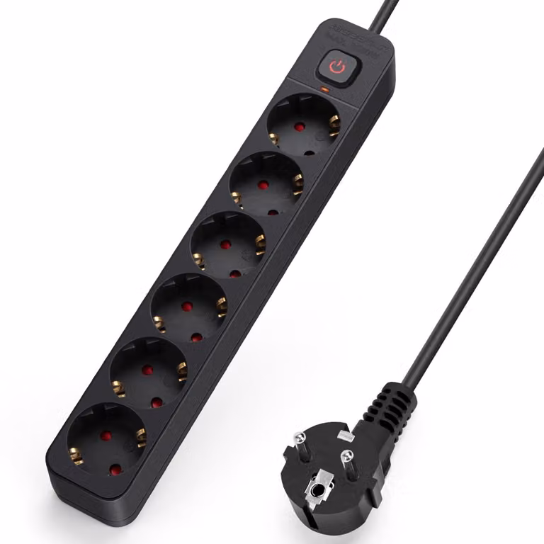 Ciabatta multipresa Aigostar a 6 prese con interruttore, presa multipla con protezione per bambini, ciabatta con cavo da 3 metri, colore nero – 6 prese, cavo da 3 metri