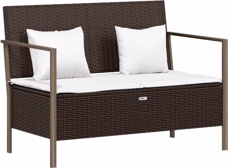 Panca da Giardino a 2 Posti con Cuscini in Polyrattan Marrone