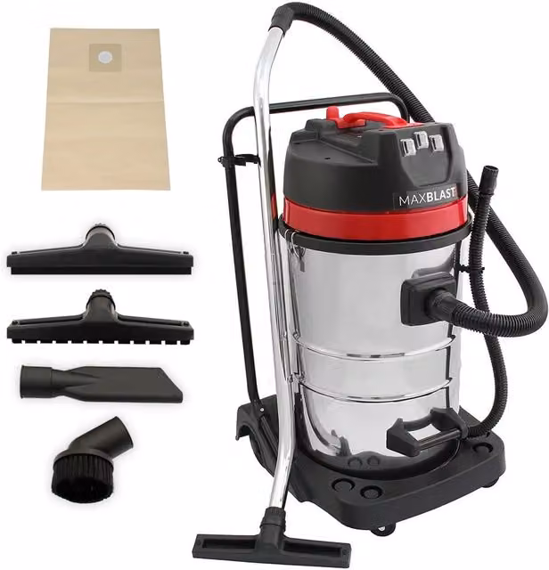 Aspirapolvere Industriale MAXBLAST 80 Litri per Pulizia a Secco e ad Umido con 3 Accessori – 1