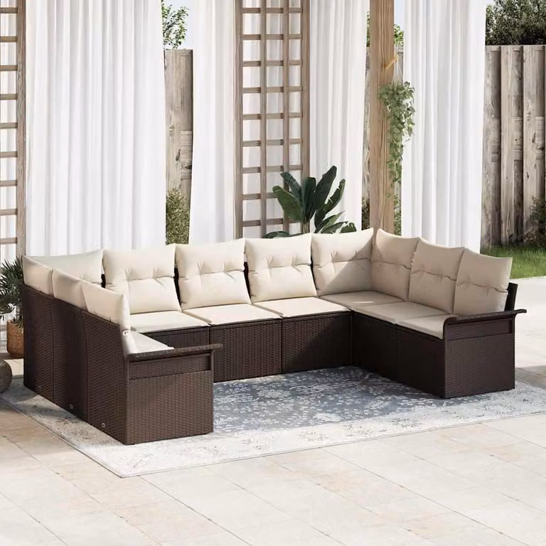 Maison Exclusive - Set Divano da Giardino 9 pcs Marrone polyrattan