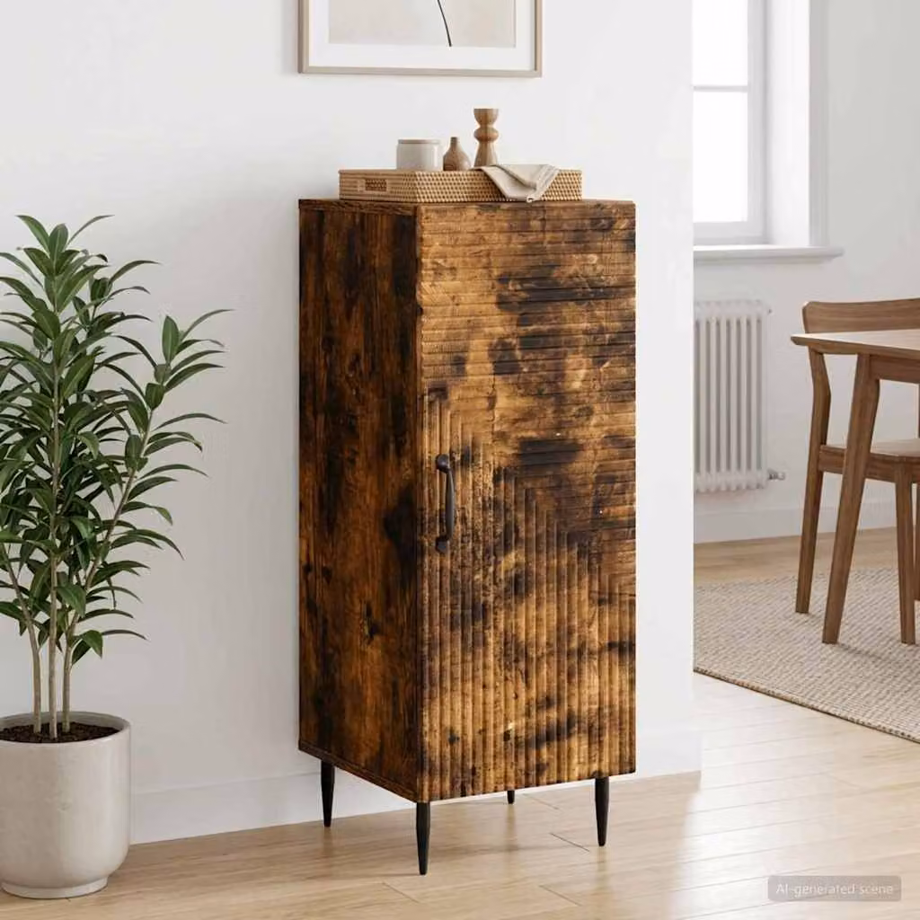 Credenza moderna vidaXL in legno ingegnerizzato e metallo, colore Rovere Fumo, L: 33 cm, P: 34,5 cm, H: 89,5 cm