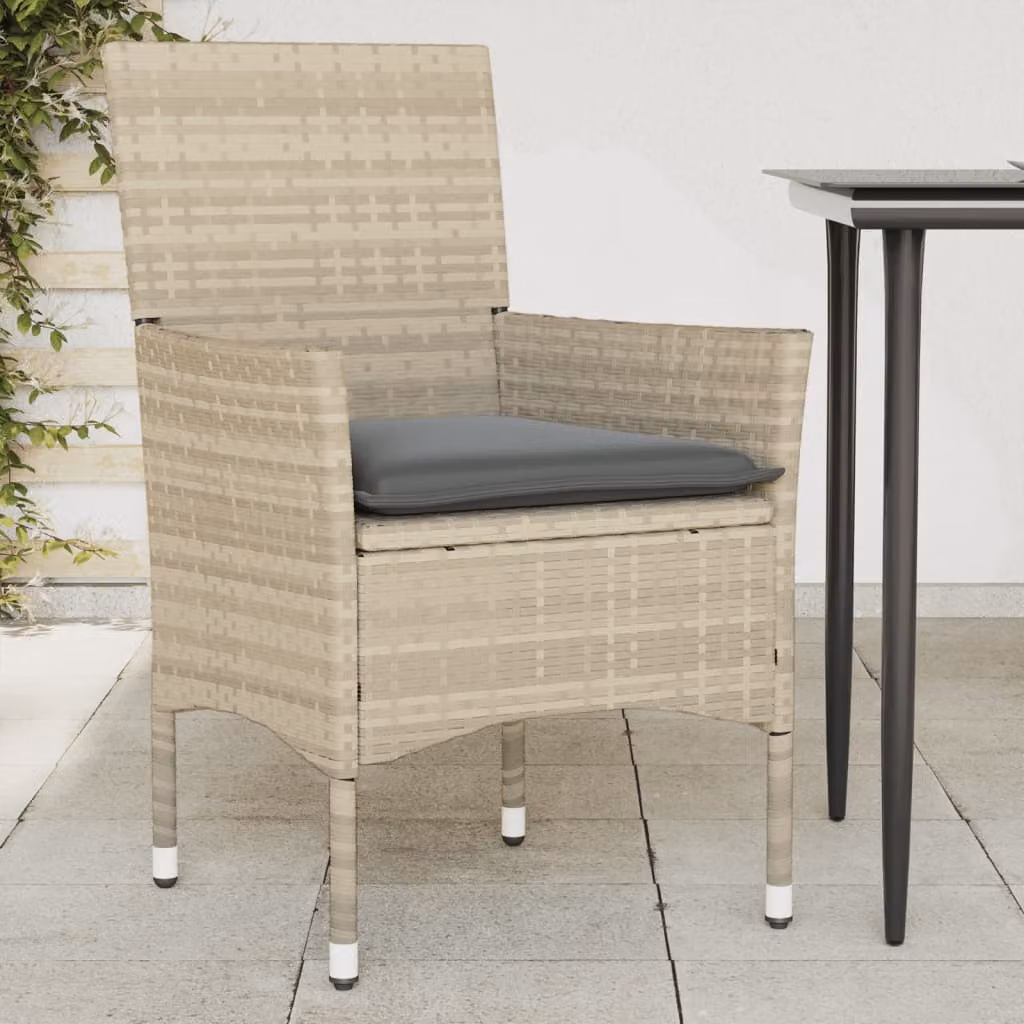 Set di 2 sedie da giardino vidaXL in polyrattan grigio chiaro con cuscini e braccioli