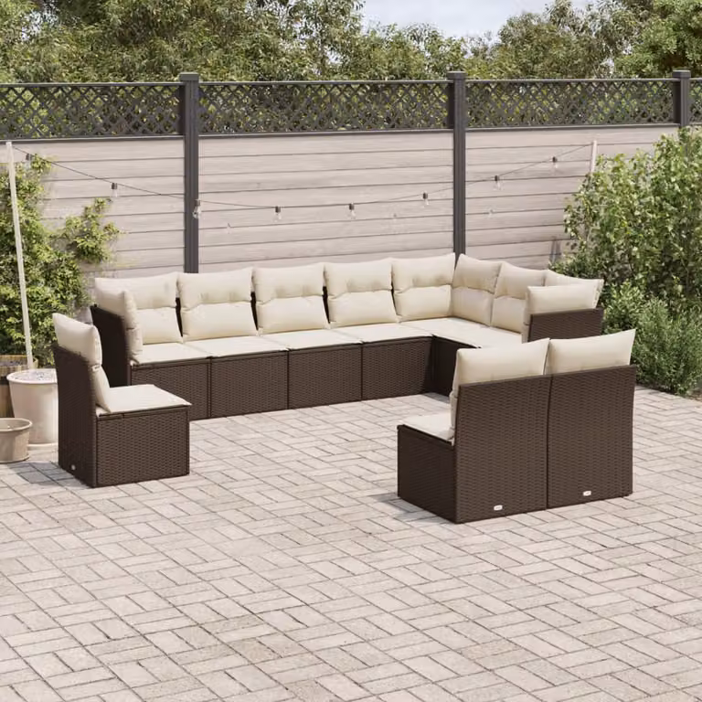 vidaXL Set Divani da Giardino a L con Cuscini in Polyrattan Marrone e Bianco
