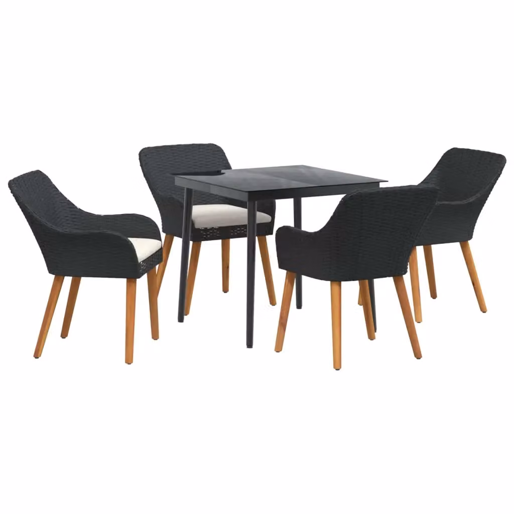 Set da pranzo per giardino e terrazza vidaXL in polyrattan nero con tavolo in vetro e 5 pezzi – 2