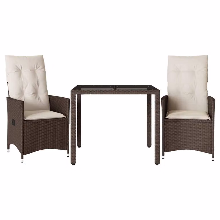 Set Bistrò 3 pz con Cuscini Marrone in Polyrattan