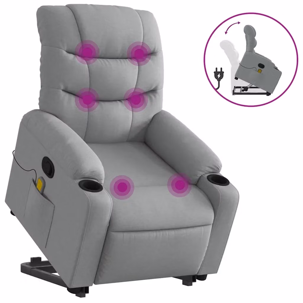 vidaXL Poltrona Alzapersona Reclinabile con Massaggio Grigio Chiaro in Tessuto – 2