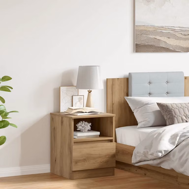 Comodino sospeso vidaXL in legno e metallo color rovere, L 40 x P 40 x H 52 cm