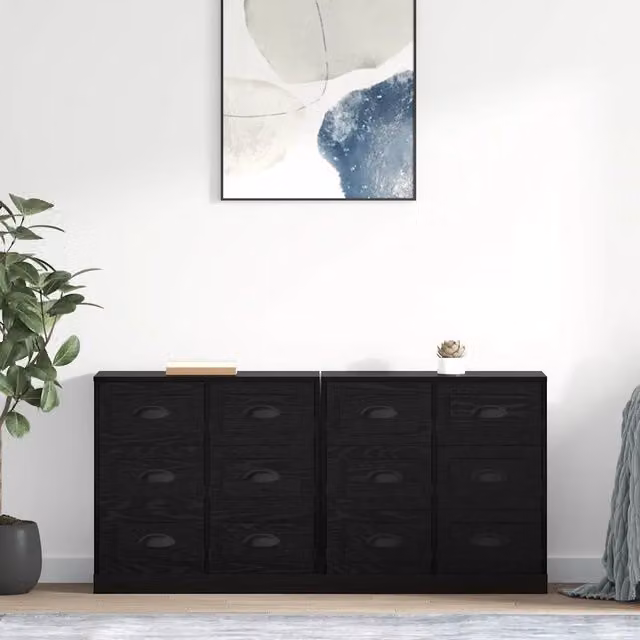 Set di 2 mobili buffet moderni vidaXL in MDF e metallo, colore nero opaco, L: 70 cm, P: 35,5 cm, H: 67,5 cm