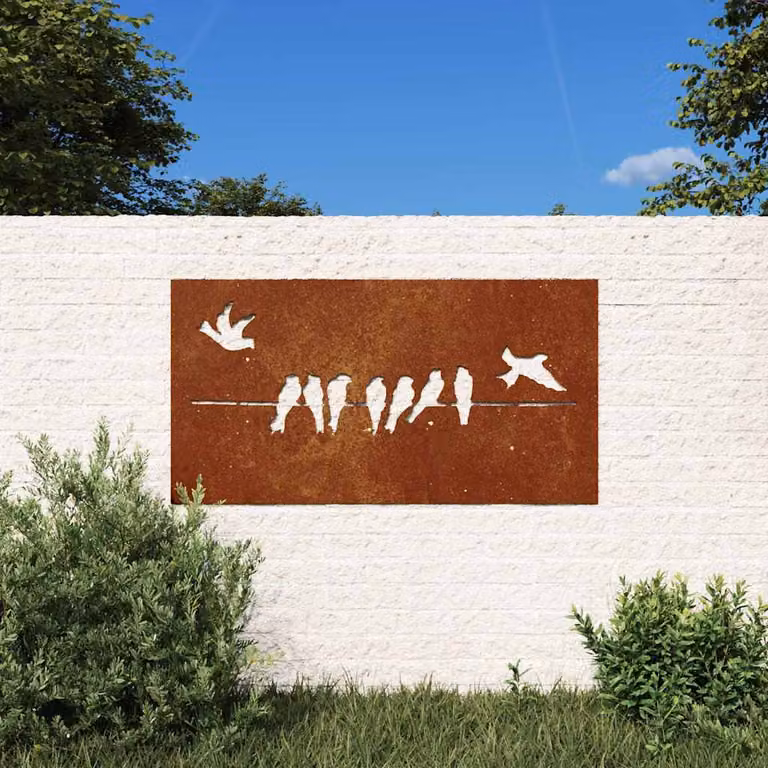 Decorazione da muro per giardino con uccello in acciaio Corten marrone vidaXL L 105 cm x H 55 cm