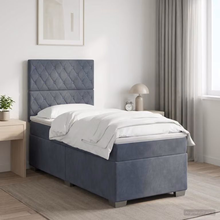 Letto box spring con materasso ibrido vidaXL in velluto grigio e bianco, L/P: 90 x 190 cm