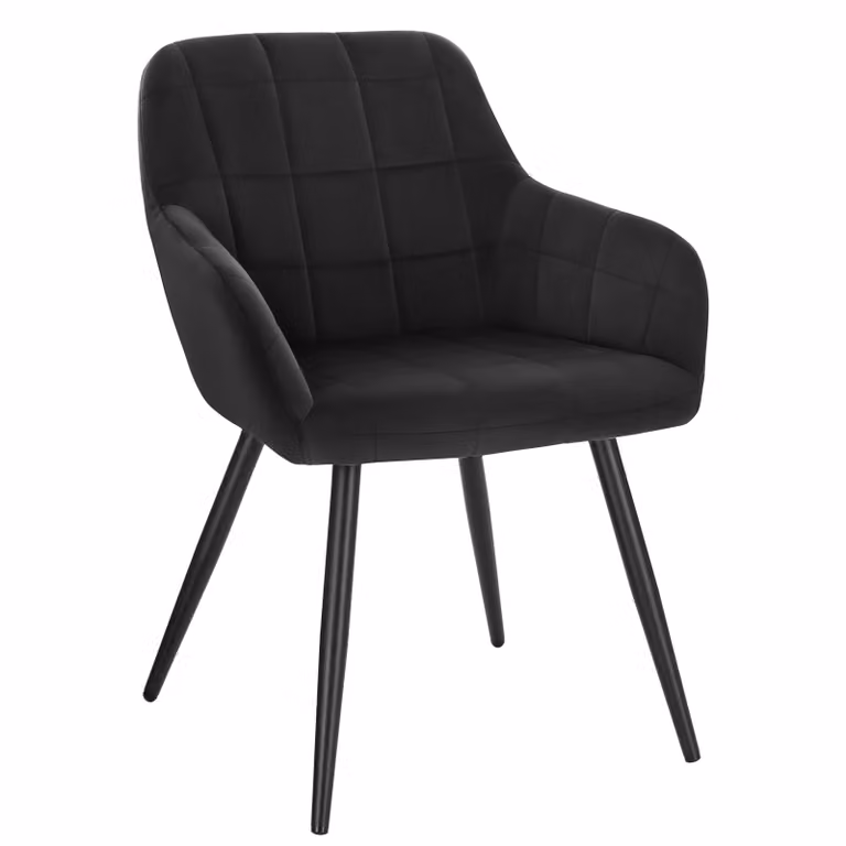 WOLTU Set di 1 sedia da sala da pranzo Sedia da cucina Sedia imbottita Sedia da soggiorno Poltrona con braccioli, seduta in velluto, gambe in metallo, nero