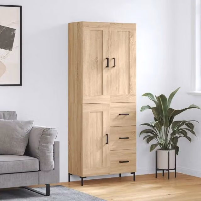 Credenza moderna vidaXL in legno e metallo, colore beige e marrone, L: 69,5 cm, P: 34 cm, H: 180 cm – 1