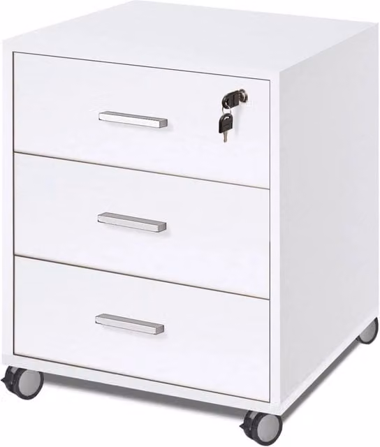 Cassettiera 3 Cassetti su Ruote 50x70x41 cm Bianco Fiammato
